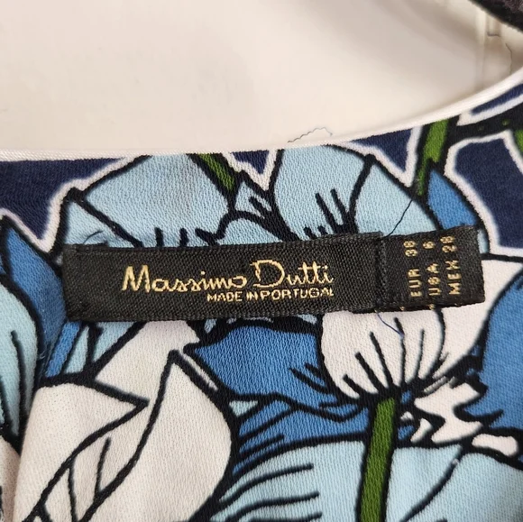 Massimo Dutti Blue Floral Sleeveless Midi Dress Summer Dressy Luxury Size 6 - Picture 10 of 12